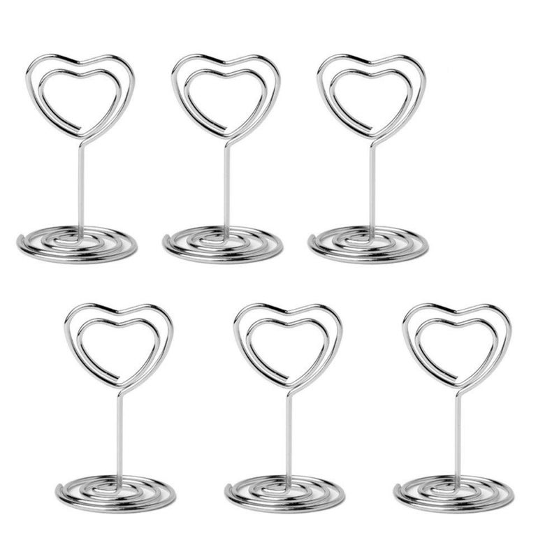 Jofefe 20pcs Mini Place Card Holder, Table Number Holders, Table Card Holders, Table Number Stands, Wire Table Picture Photo Holder Menu Clips for Wedding Favors with Heart Shaped (Silver) - Image 1